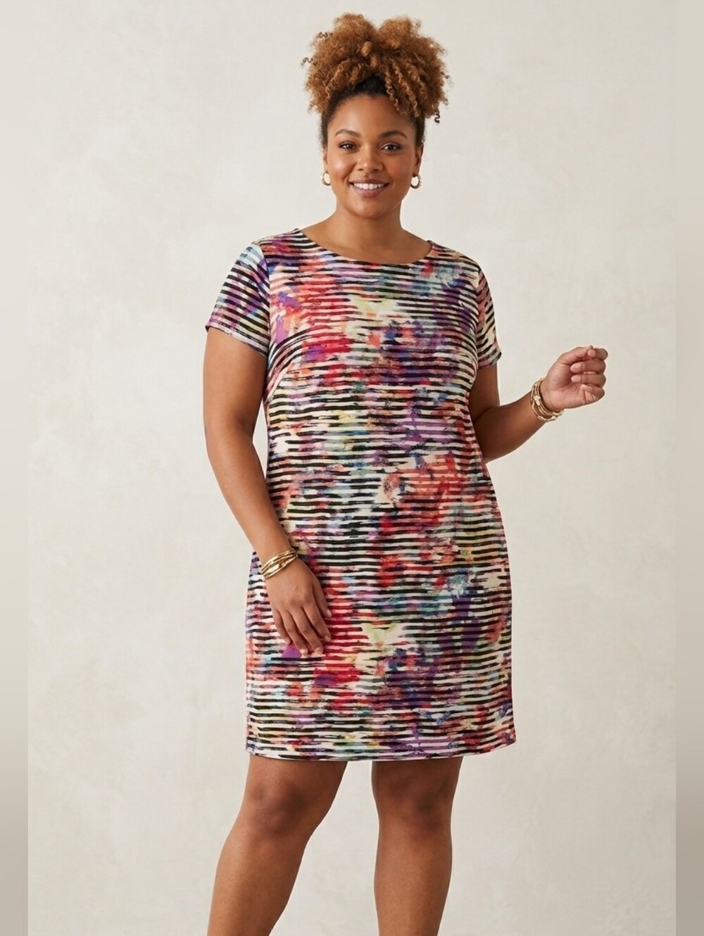 Maggy London Plus SizeMulticolor Black Striped Short Sleeved Stretchy Dress 22W